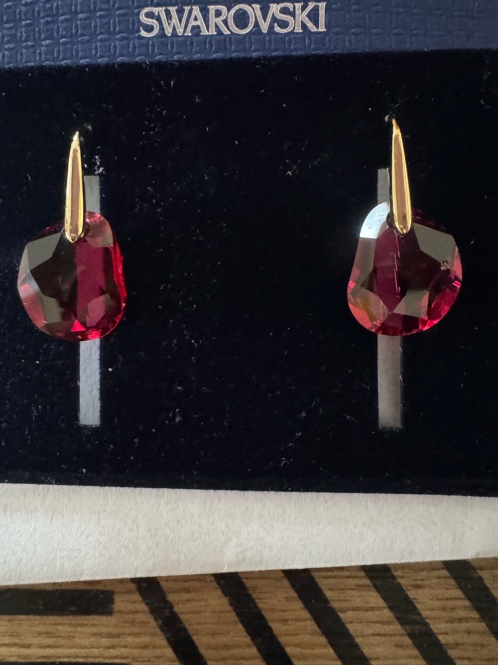 Swarovski Gold-Plated Earrings with Deep Red Crystal Drops